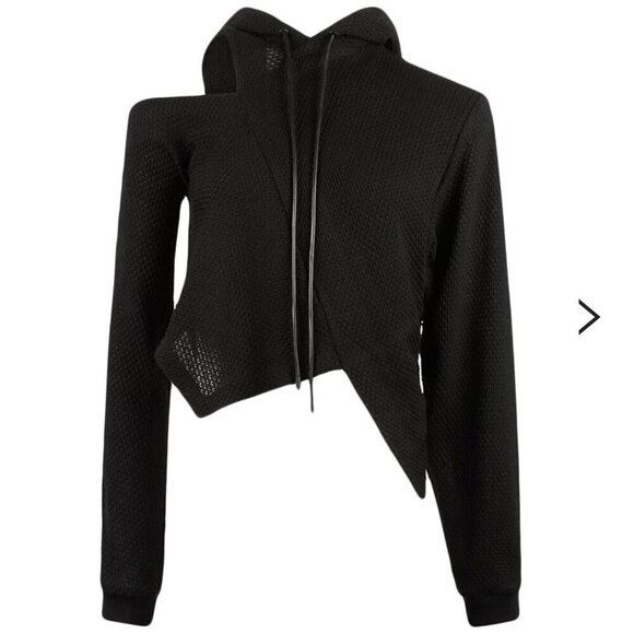 RtA Black One Shoulder Hoodie Asymmetrical Lightweight Lounge Comfort Streetwear - Picture 1 of 5